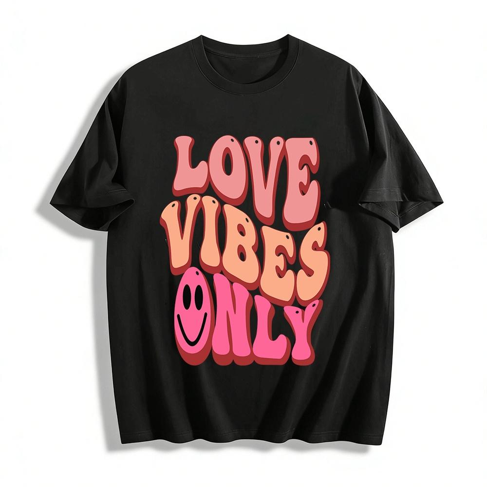 Retro Love Vibes Only Smile Print Casual Versatile Tee Pure cotton T-shirt XXS