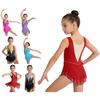 Rochie Color Block cu Strassuri Strălucitoare pentru Fete: Costum fără mâneci cu decupaj încrucișat și inserții din plasă, cu slip integrat, pentru gimnastică și patinaj artistic