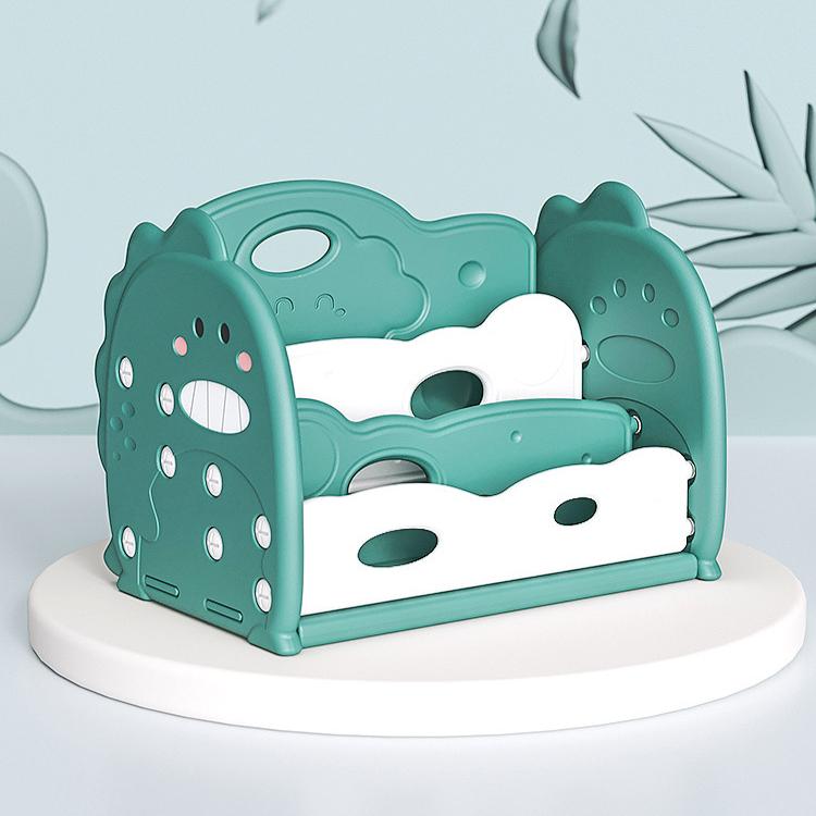 Open Bookshelf 3-Tier Desktop Bookshelf Plastic Cute Dinosaur Bookcase Picture Book Storage Rack for Playroom Study Bedroom
