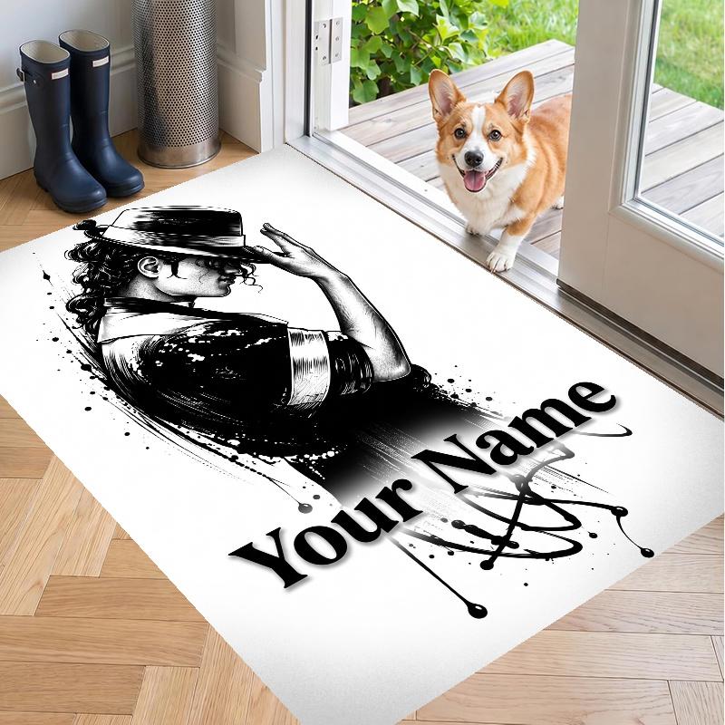 Custom Name Michael Jackson Crystal Velvet Floor Rug Personalized Text Soft Carpet Home Decor