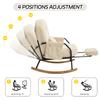 Oversized Rocking Chair with Foot Rest, Side Pocket, Cushion, Adjustable Backrest, Metal Wooden Frame, Indoor/Outdoor Living Room, Faux Fur, Beige