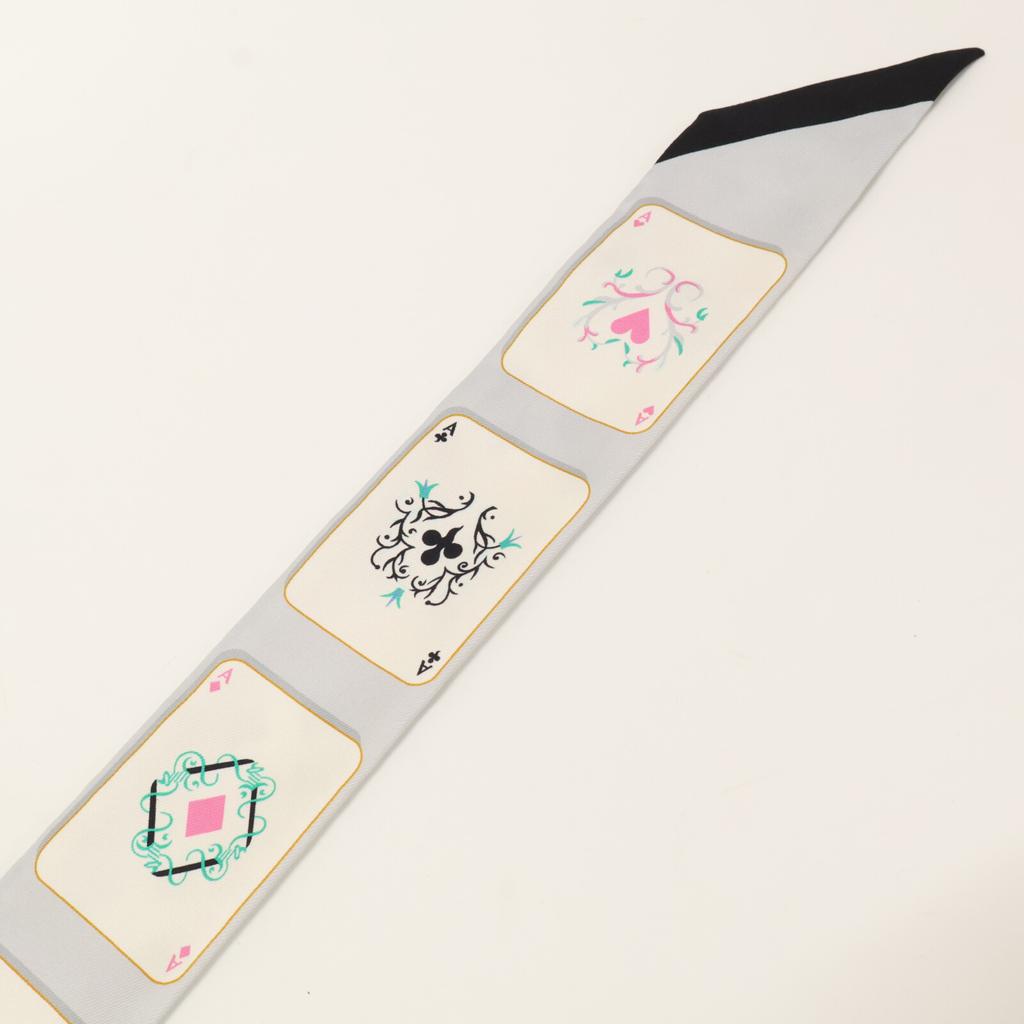 Hermes [Excellent Condition] H063169S JEU DE CARTES Playing Cards Silk Twilly Scarf GrayUsed