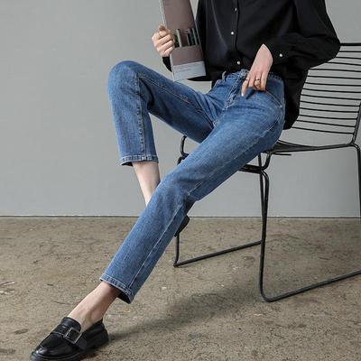 Elastické zeštíhlující džíny s vysokým pasem pro ženy - Retro Slim Fit Rovné nohavice Zkrácené kalhoty