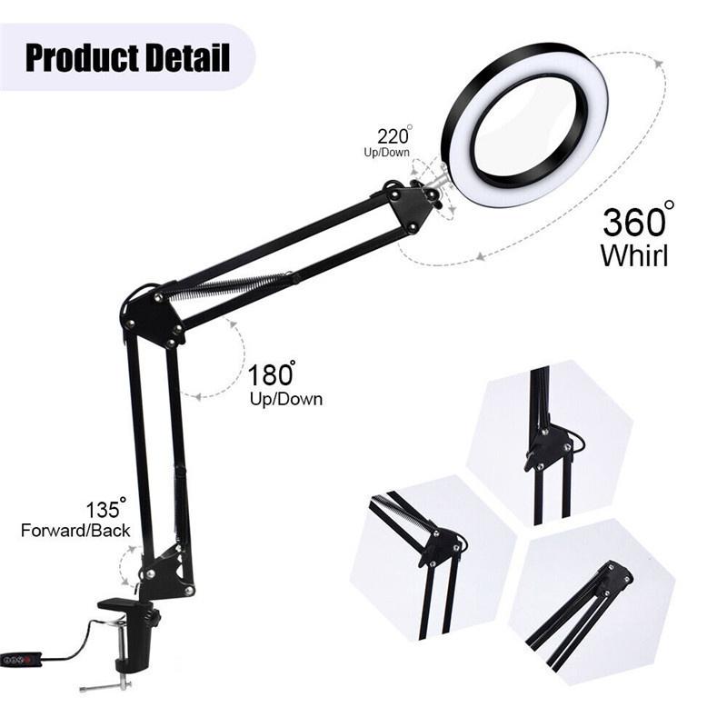 USB Flexible Table Magnifier LED Lamp 5X Magnifier Base Bracket Brightening Desk Lamp Bedroom Office Study