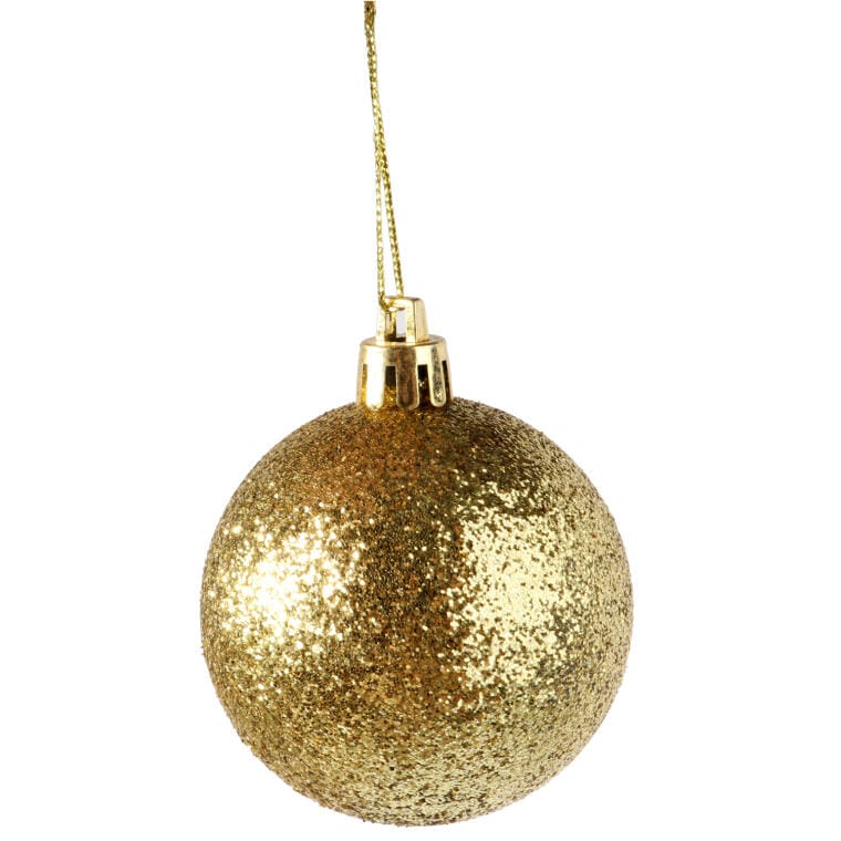 Set of 12 Gold Glitter Christmas Baubles, 6 cm