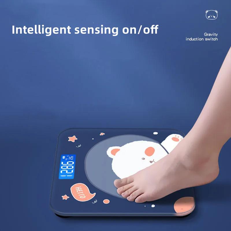 Digitální váha na tělesný tuk s kresleným medvědem a LCD displejem, inteligentní koupelnová váha, vysoce přesná elektronická podlahová váha
