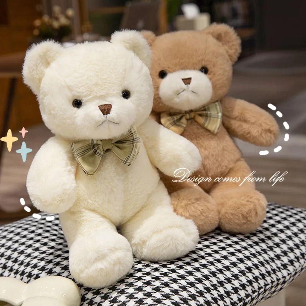 Fluffy Colorful Bow Tie Bear Doll Soft Animal Bear Doll Pillow  Decorate Present