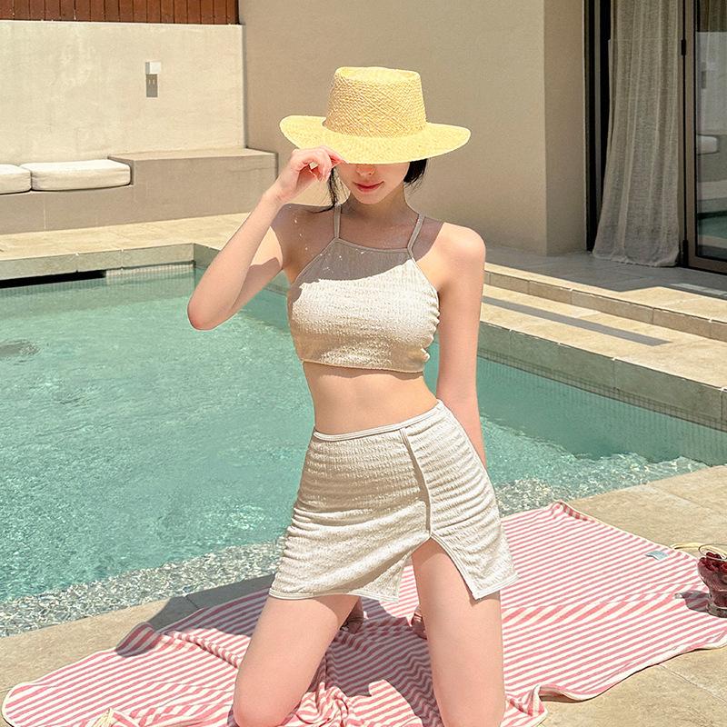 

Женский консервативный сексуальный купальник с юбкой с разрезом в японском и корейском стиле L абрикосовый