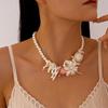 Resin Beach Necklace Jewelry Petal Pearl Beaded Choker Iris Flower Pendant Necklace  Beach