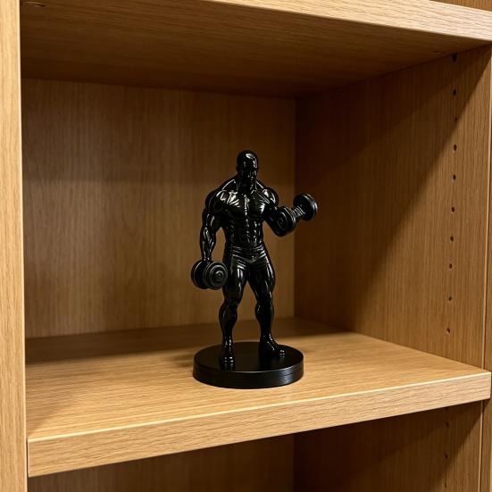 3D Printed Weightlifter Ornament, Black Statue Muscular Man Figurine, with Dumbbells Gym Tabletop Sculpture Gift for People Love Fitness