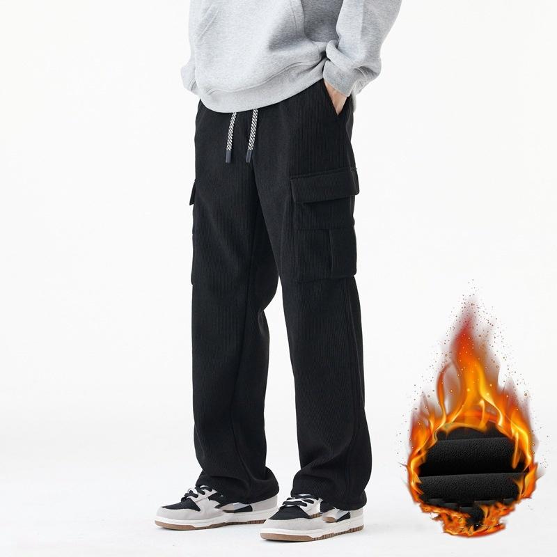 

Вельветовый однотонный комбинезон мужской осенне-зимний плюс бархатные толстые свободные широкие прямые повседневные брюки S чёрный