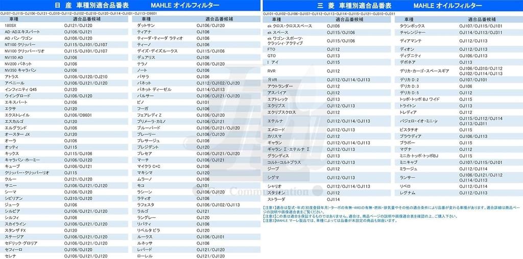 MAHLE Mare Filter Element Mitsubishi Mazda Nissan RVR Outlander Aspire Eclipse Eclipse
