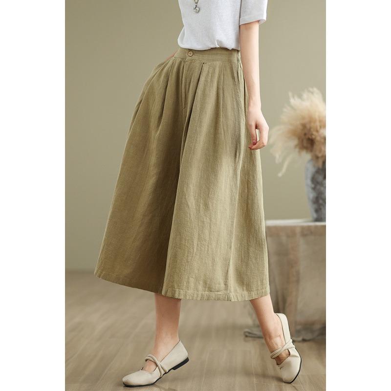 Real Shot Summer New Cotton and Linen Literary Loose Casual Retro Nine-point Wide-leg Pants Women
