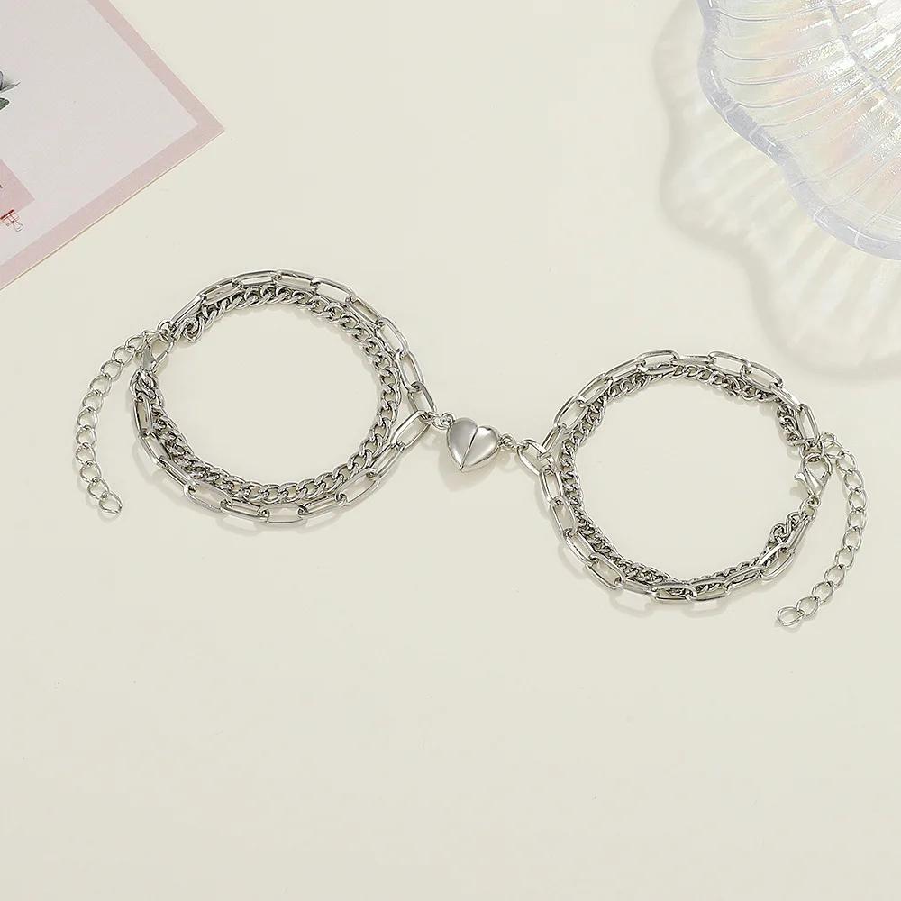 Magnetic Stainless Steel Couple Bracelets, Stylish Durable Concentric Attraction Bangle Jewelry