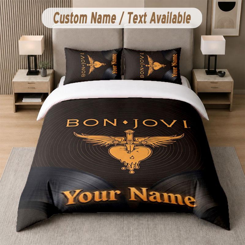 Maßgeschneidertes Bettwäsche-Set Bon Jovi Muster, Druck Name Text 1 Bettbezug plus 2 Kissenbezüge Heimtextilien