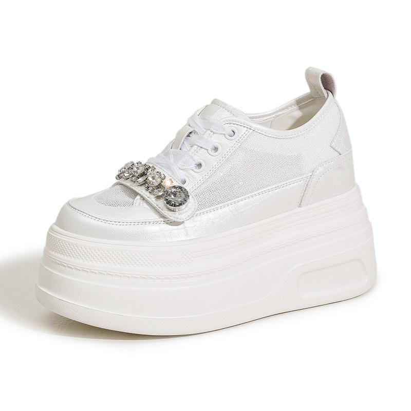 Little white shoes women's 2025 summer new thick-soled muffin shoes inner height increase women's shoes breathable hollow casual sports net shoes