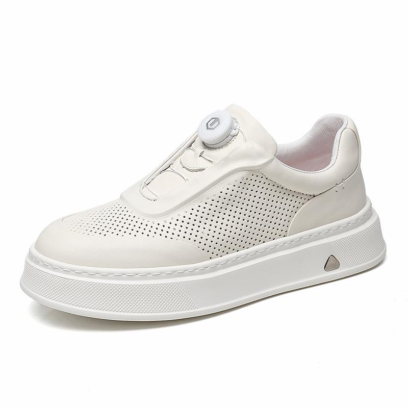 The First Layer Of Cowhide Men'S Mesh Breathable Sports And Leisure Board Shoes, New Leather Little White Shoes, One Pedal Men'S Shoes Trendy Shoes