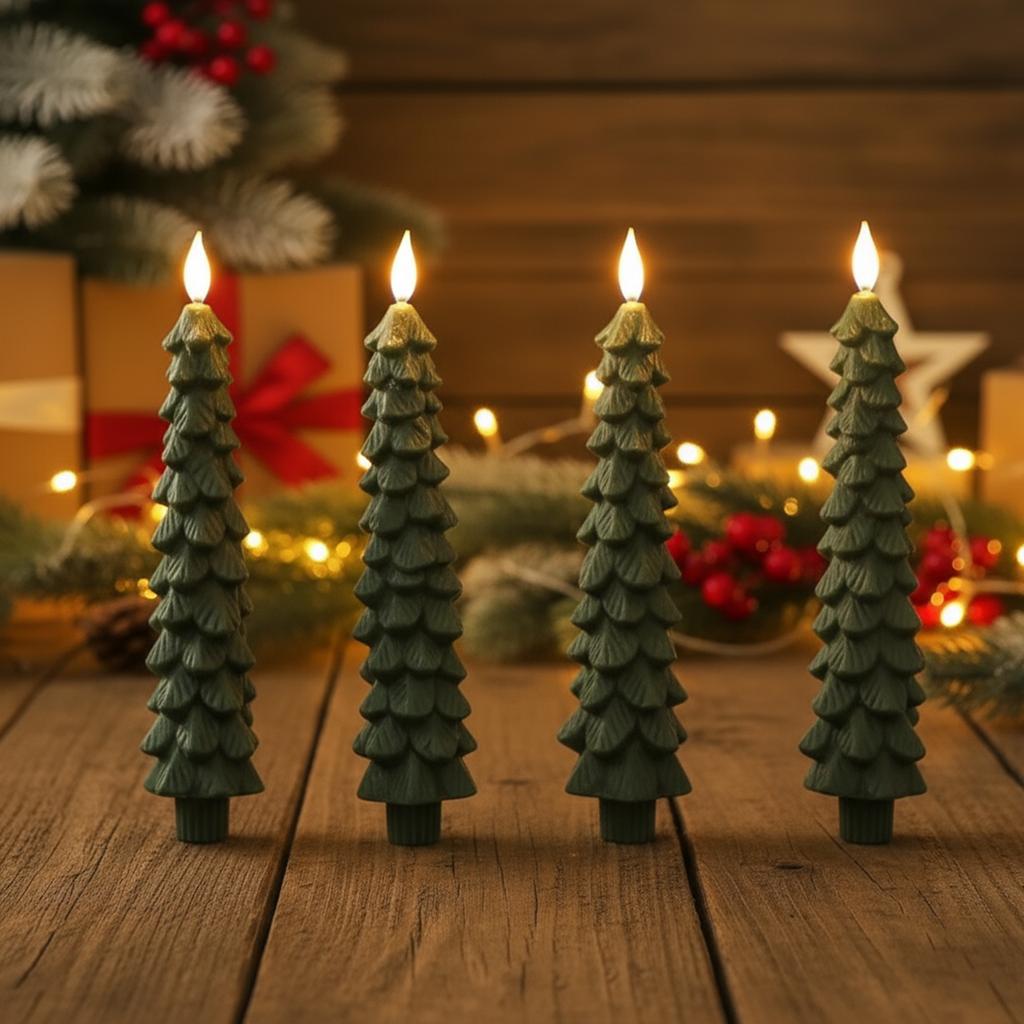 3D Christmas Tree Candles Flameless Taper Candles Remote Control Battery-powered Led Electronic Candle Light for Christmas Decor