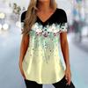 Sommer Damen T-Shirt 3D-Blume Bedruckte Kleidung Schönes V-Ausschnitt Kurzarm T-Shirt Trend Mode T-Shirt für Damen Straße