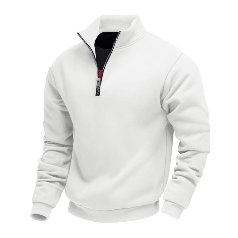 Pulôver Plus Size de Outono/Inverno com Forro de Lã e Meio Zíper, Cor Lisa, Moletom Casual para Homens