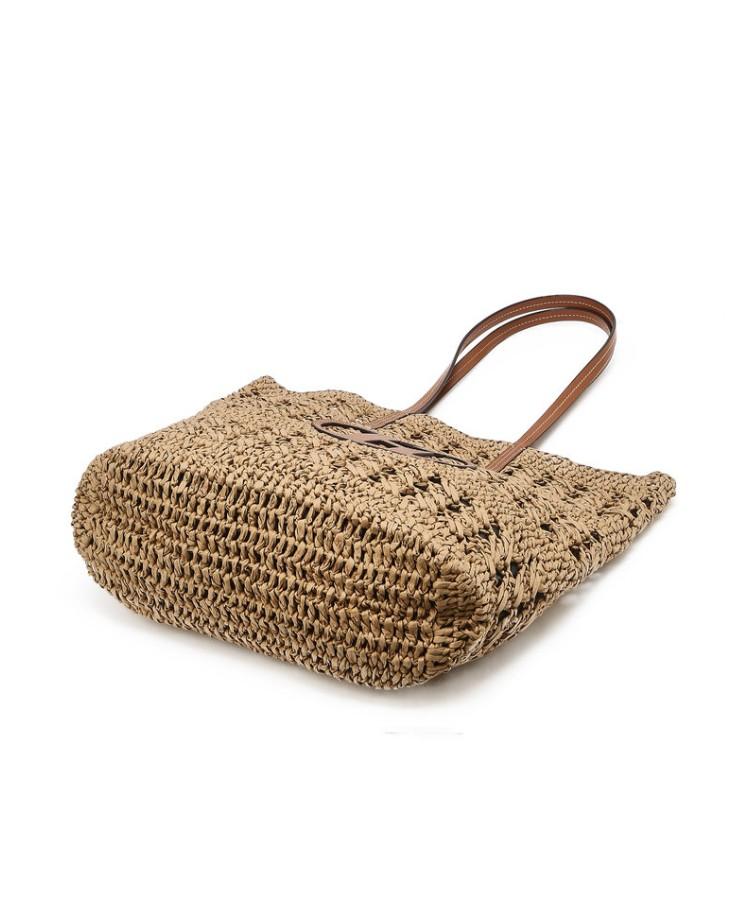 Hazzys Women Acc Handmade H Leather Patch Beige Rattan Shoulder Bag Hiba6E791I2