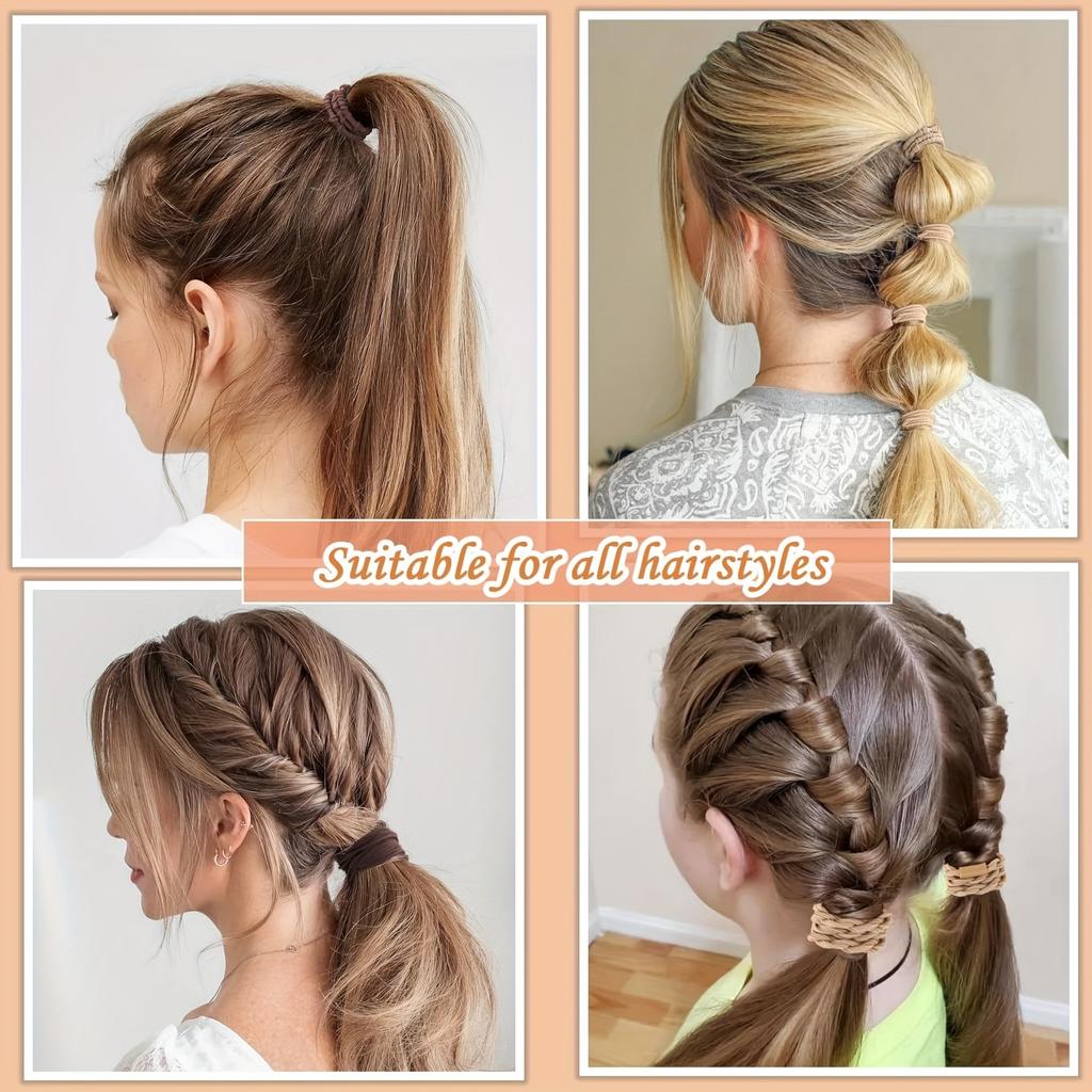 Braccialetti e Elastici per Capelli Bohemien da Donna in Tonalità Marroni, con 4 Stili Diversi di Elastici per Coda di Cavallo.