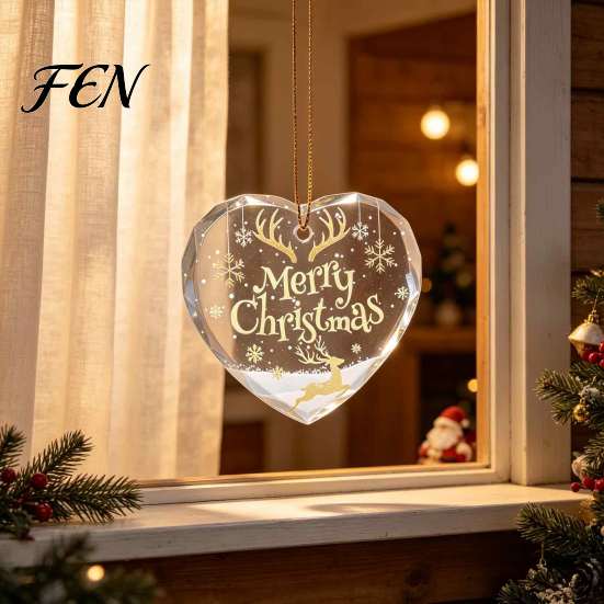 Festive Porch Hanging Ornaments Heart Shaped Christmas Ornaments, Crystal Santa Winter Scene Ornament, Transparent Clear Style Pendants Xmas