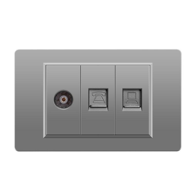 118 Type Switch Six-Hole Gray Wall Socket with Type-C 20W, Thai Style & PC Panel, Taiwan Socket