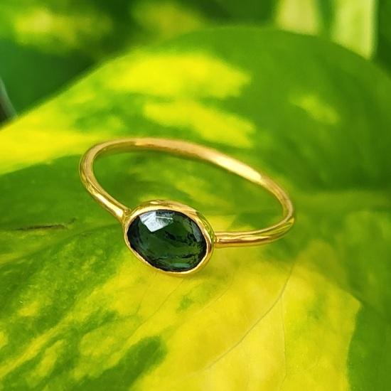 Natural Indicolite Tourmaline Gold Plated 925 Sterling Silver Ring SZ 8 US A 41
