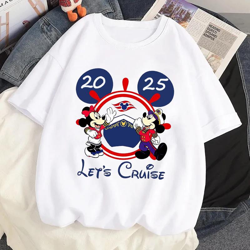 

Женская графическая футболка для семейного отдыха в Диснее 2025 года, милые футболки каваи, харадзюку, 90-е, забавная футболка с принтом Микки и Минни, женская одежда 4XL
