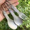 Pure Titanium Bestekset Draagbaar Opvouwbaar Mes Vork Lepel Hol Handvat Lichtgewicht Compact voor Kamperen Buitenreizen Wandelen
