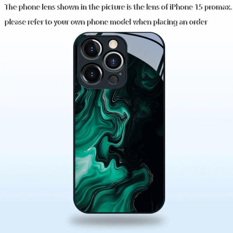 Ink Green Flowing Pattern Tempered Glass Black Phone Case For iPhone 17 16 15 14 13 12 11 Pro Max 17 Air 7 8 Plus XS X XR Cover
