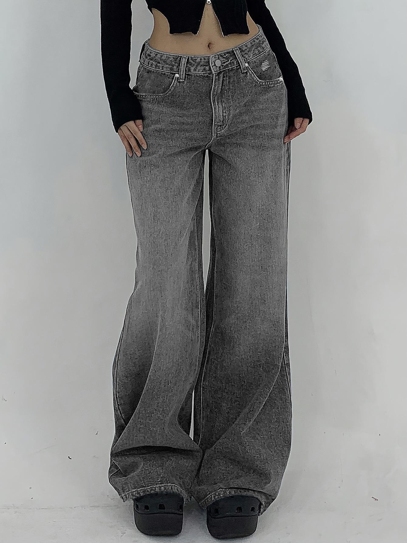 European and American Women s Floor-Length Ripped Wide-Leg Casual Jeans S