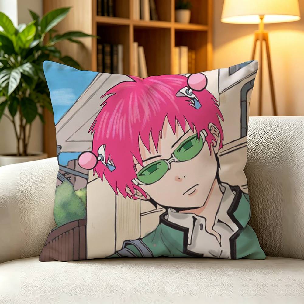 T-The Disastrous Life of Saiki K Saiki Kusuo Square Double-Sided printed Pillow Case Bedroom Bedside Pillow Sofa Cushion Cover