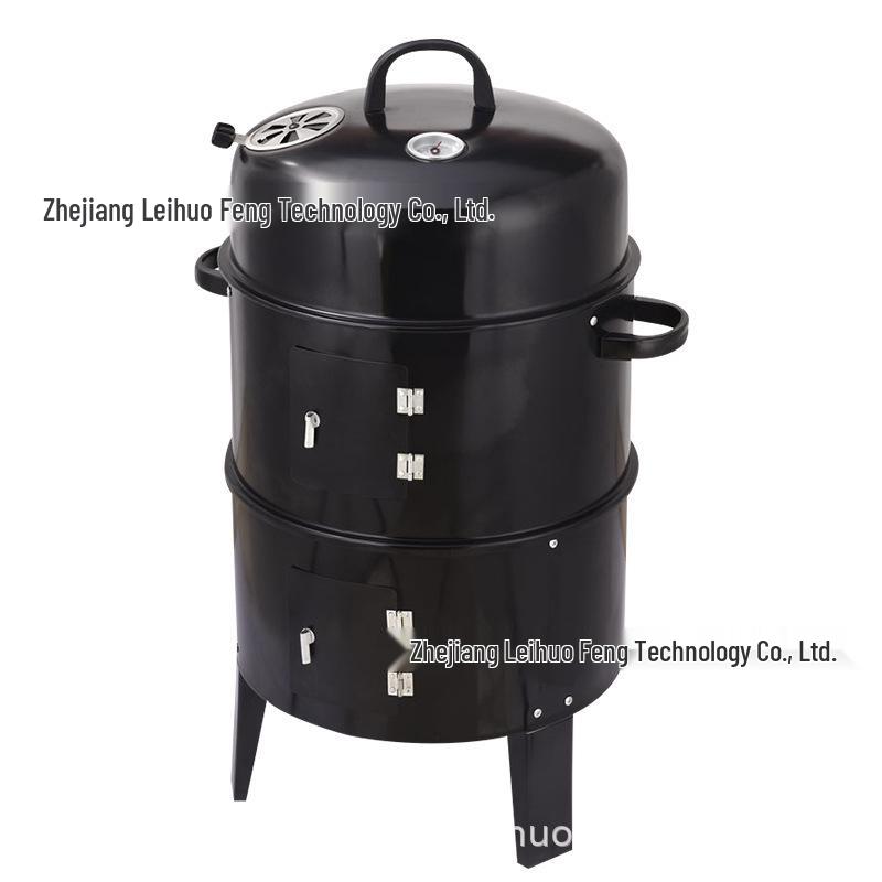 Three-in-One Outdoor Charcoal Smoker, Grill & Braising Oven - Round Design