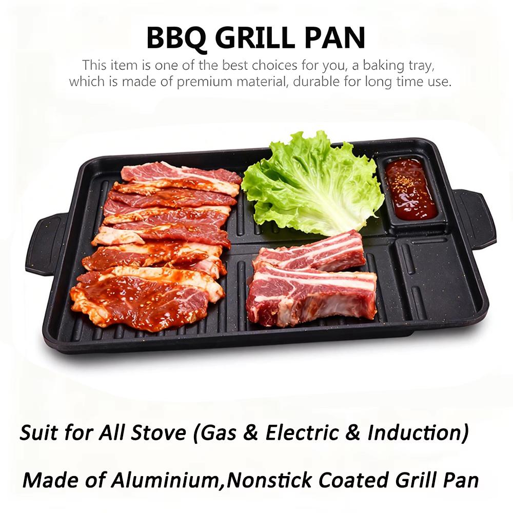 Korean Grill Meat Plate Aluminum Titanium Coating Barbecue Pan Camping Board Griddle for Outdoor Cassette Stove and Induction