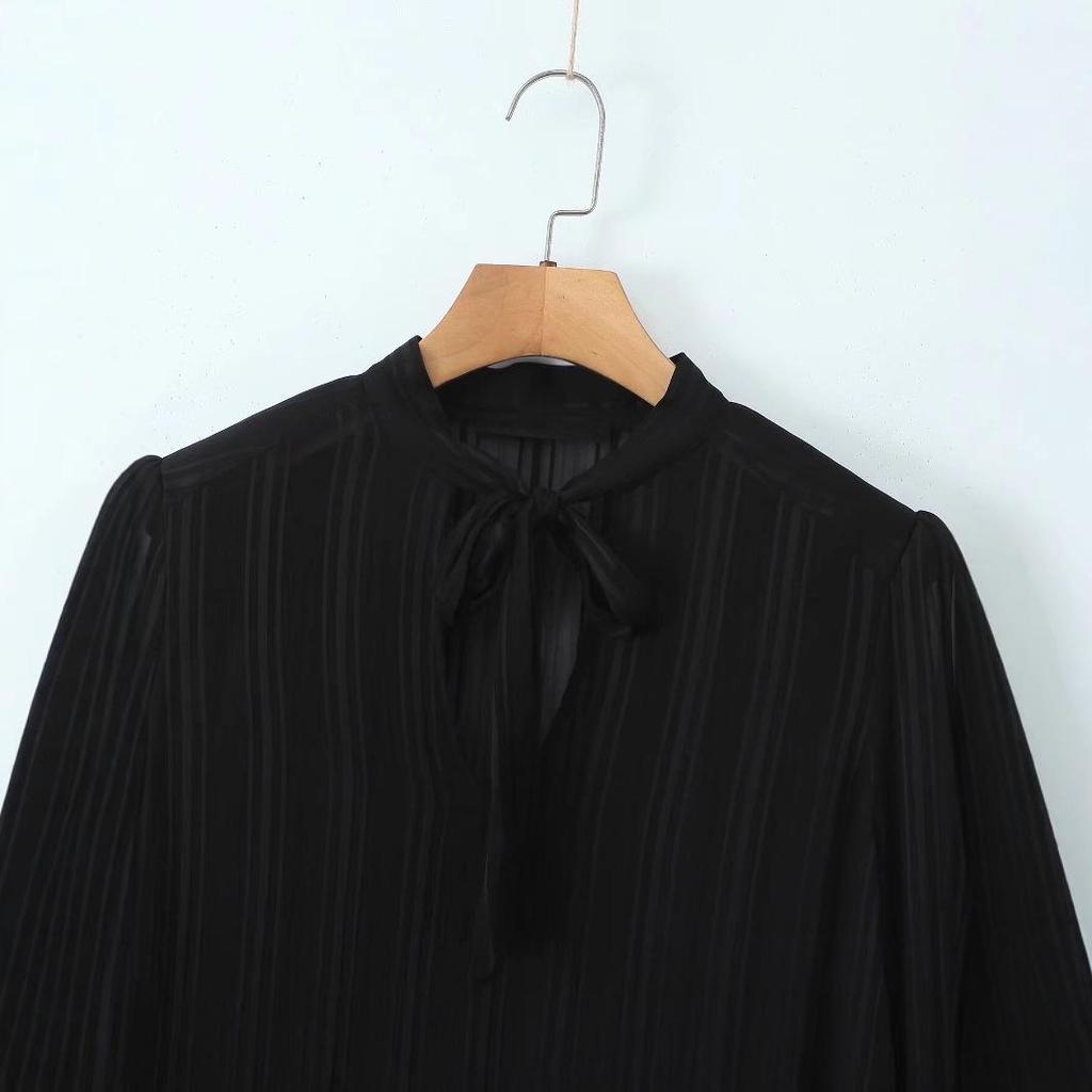 2024 Winter Women's European & American Style Bow Long Sleeve Shirt