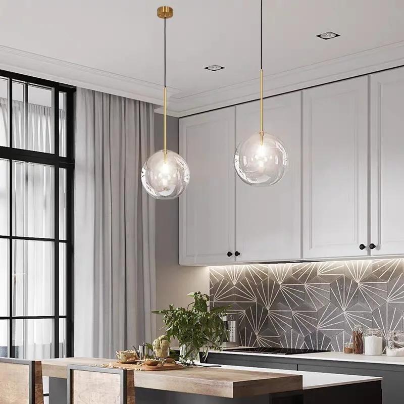 Nordic Modern Pendant Lamp Fixture Clear Glass Ball Lighting Lampshade Bedroom Hanging Lights Dining Restaurant Decor Suspension