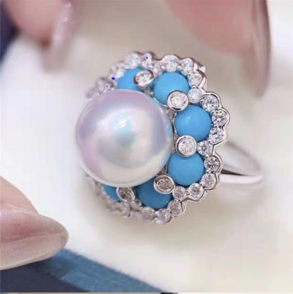 10mm Big Natural Round Pearl Fashion Ring DIY 925 Silver Holder Setting Fine Wedding Jewelry for Women