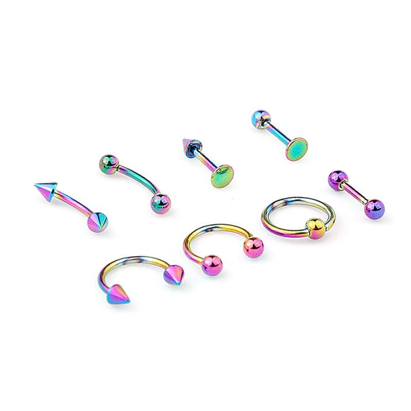 8-Style Stainless Steel Body Piercing Jewelry Set: Tongue, Lip, Eyebrow, Nose