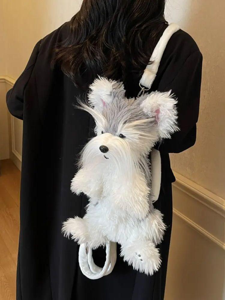 Sac à dos Schnauzer Peluche Jouet Peluche Animal Chiot Chien Animaux Sac Cadeau Poupées Mignonnes Cadeaux pour Enfants Cadeau Pour Filles Garçons Peluches Douces Jouet