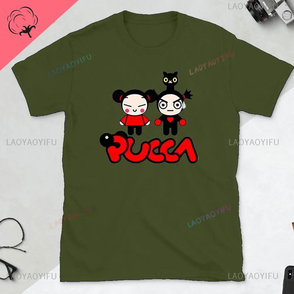 Pucca and Garu Cute Love Cat T Shirt Women Cotton Short Sleeve Kawaii Print Tshirt Funny Cartoon Graphic TShirts Woman Clothing