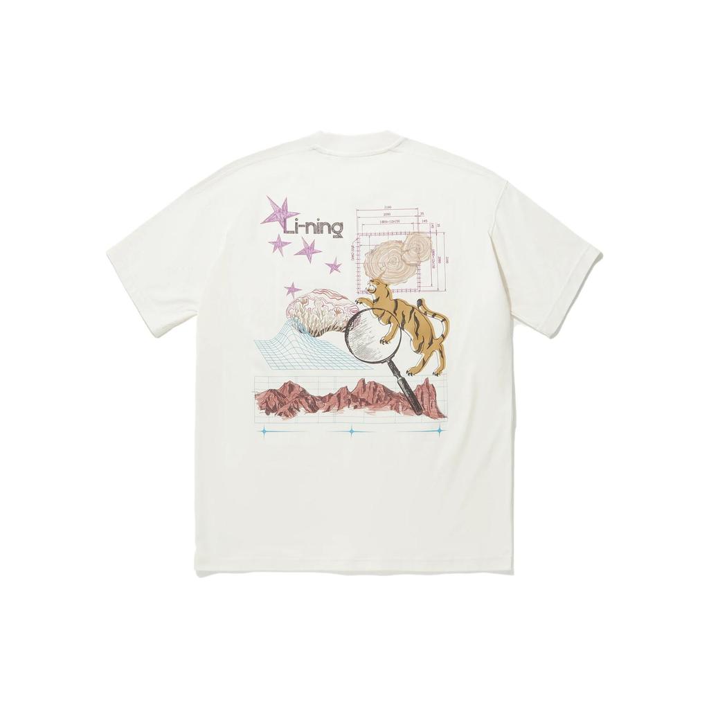 Li Ning T-Shirts Unisex Ecru Rundhalsausschnitt Moderate Gerade Passform AHSU255-1