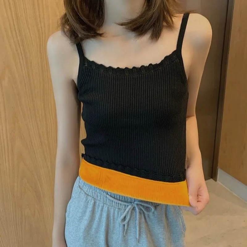 Warmer Damen-Top-Weste Sexy Winterkleidung Ärmelloses Top Slim Einfarbig Mädchen Hosenträger