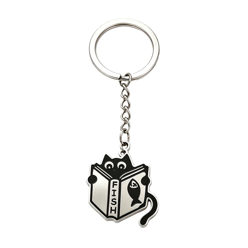 Creative Cartoon Cat Keychain: Stainless Steel Cat Pendant Charm