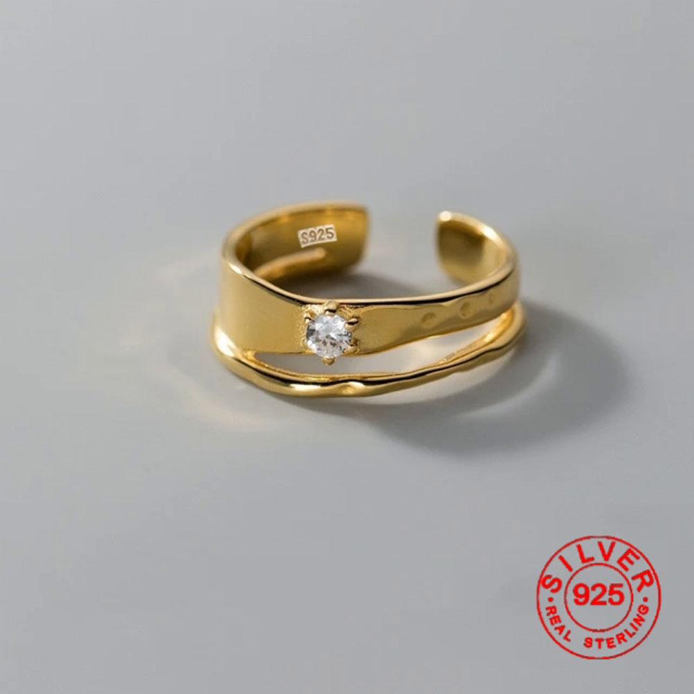 BF CLUB Silver Color Geometric Double CZ Rings For Women Men Simple Design Fashion Open Adjustable Handmade Couple Ring Gifts