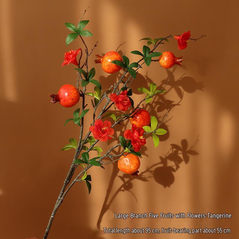 Persimmon and Pomegranate Faux Flower Arrangement for Living Room or Foyer