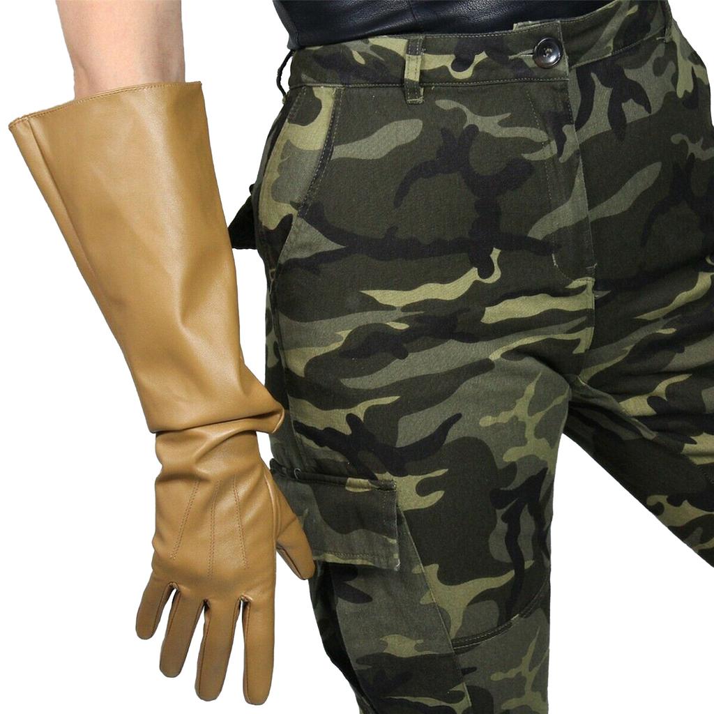 Light Brown Oversized LONG GLOVES 50cm PUFF Sleeves Unisex Over Elbow Tan Beige Vegan Faux Leather Fashion Evening Party Glove
