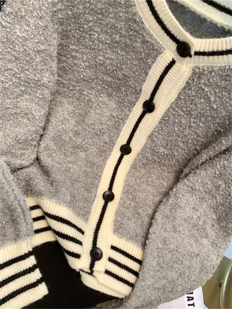 Knitted Women Cardigan Autumn Winter  New Patchwork Long Sleeve Sweater Casual Vintage Single Breasted Cardigans