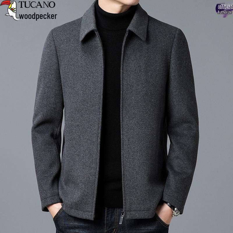 

Men s Woodpecker Woolen Overcoat - Short Style Turn-Down Collar Jacket for Autumn and Winter 190/3XL